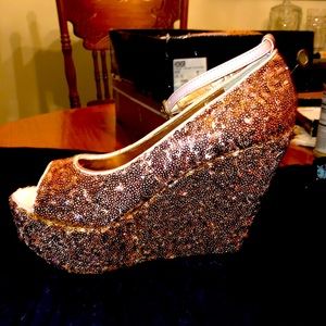 Gold sequin platforms
